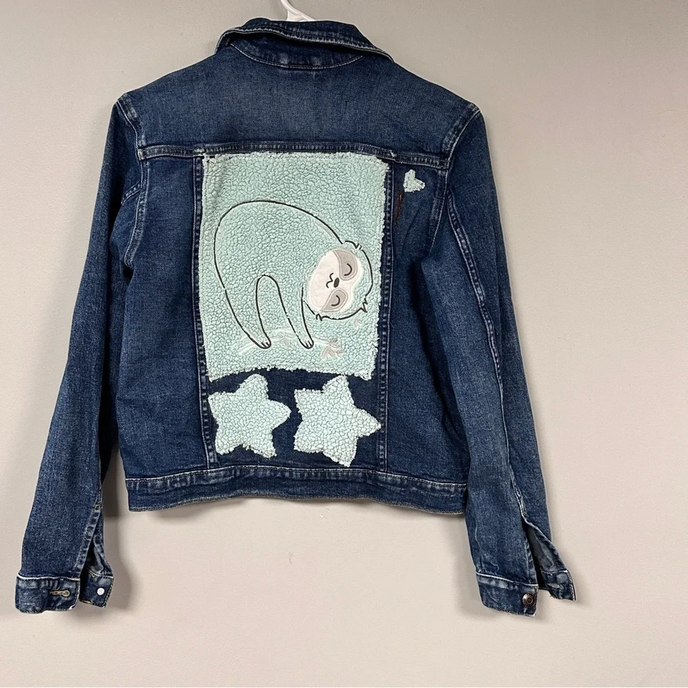 Stars and  a Sleeping Sloth on an Upcycled Denim Jacket  (Denim and Denim 18